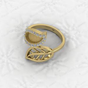 Genuine 925 Silver Nature Inspired Leaf With CZ Semi Mount Blank Setting <b>Ring</b> Good <b>for</b> Resin & <b>Ashes</b> Work Keepsake DIY Jewelry - Product Image 4