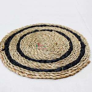 Artex Dong Thap Handwoven Seagrass <b>Placemat</b> <b>Round</b> Black Spiral Design Heat Resistant - Product Image 2
