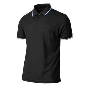 Camiseta Deportiva de Manga Corta con Cierre de Cremallera para Hombre, Transpirable, de Poliéster/Algodón, Color Negro, Diseño de Logotipo Personalizado OEM - Product Image 1