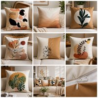 Housse de coussin décorative bohème abstraite à motif botanique, en polyester doux, motif feuille de Monstera orange terre cuite, pour canapé