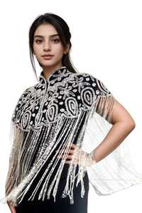 Tenue élégante burlesque, perles à paillettes pour soirées club festives-belle cape droite attache le cou broderie - Product Image 6