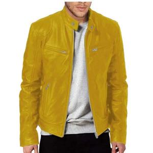 Veste en cuir pour homme, mode automne, couleur unie, fermeture éclair, veste de moto, veste décontractée à manches longues avec fermeture éclair et boutons pour homme - Product Image 1