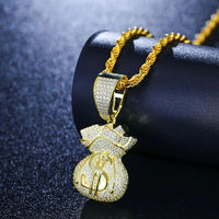 Pendentif Moissanite en Argent 925 Entièrement Sertie de Pierres, Personnalisé, Style Hip Hop, Bijou de Luxe, Plaqué Or 14K et Rhodium, Sac Dollar Bling Unique