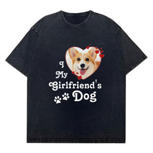 Nueva llegada Unisex lavado personalizable "I Love My Girlfriend's Dog" Corgi Photo Heart Paw Print camiseta gráfica - Product Image 4