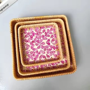 Ensemble de trois pièces de nouveaux plateaux imprimés en émail en bois tissé rectangulaire pour comptoir de cuisine et restaurant et hôtel - Product Image 1