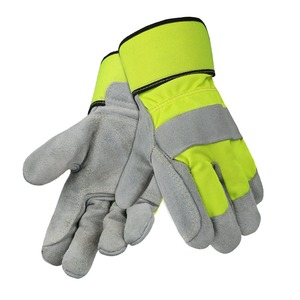 Guantes de Palma de doble capa de piel de vaca dividida, puños de seguridad traseros de tela de nailon verde personalizados, guantes de trabajo ligeros para Unisex - Product Image 5