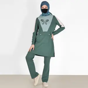 उच्च गुणवत्ता सर्दियों गर्म बहुरंगा हूडि मुस्लिम खेलों पसीना सूट Tracksuits के लिए इस्लामी कपड़े महिलाओं