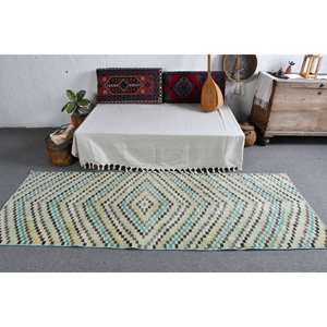 Modern Vintage <b>Turkish</b> <b>Rug</b> 3x8ft Blue Patchwork Design Handmade Wool with Latex Backing for Living Room Bedroom New Arrival - Product Image 3