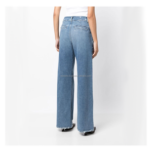 กางเกงยีนส์เดนิมทรงตรงสำหรับผู้หญิง สวมใส่สบาย ตัดเย็บตามสั่ง เอวกลาง ทรงปกติ สีฟ้าอ่อน ผ้าฝ้าย 100% ระบายอากาศได้ดี - Product Image 4