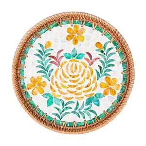 Décoration d'intérieur Plateaux de service ronds tissés bohèmes de haute qualité Plateau de service en rotin Accent en nacre Table basse - Product Image 4