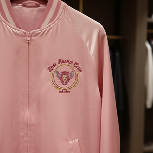 Blouson Bomber Varsity en Satin Teint Uni Brodé Personnalisé avec Fermeture Éclair sur le Devant pour Femme Grande Taille - Product Image 4