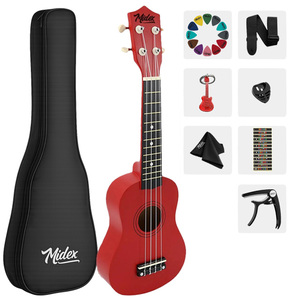 Kit de ukelele soprano rosa de 21 pulgadas con funda, correa, púas y libro de métodos |   Midex UKX-901RD - Product Image 1