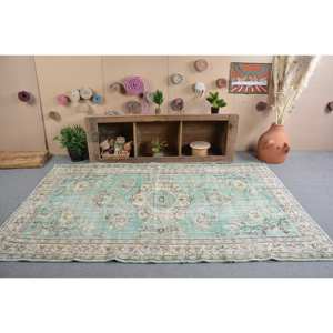 Alfombra turca Vintage área grande 5,4X8,8 pies clásico verde Beige Patchwork diseño lana látex para pasillo rectangular alfombra de habitación - Product Image 1