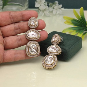 Handmade Royal Kundan Pearl hanging <b>Earrings</b> for Women <b>Beautiful</b> Gemstone Meenakari Detailing Fashion Accessories India Shop - Product Image 1