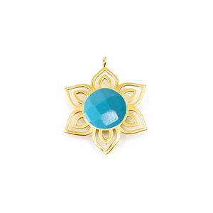 Pendentif en argent Sterling 925, Vermeil à facettes, Turquoise rond de 8mm, pierre précieuse en forme de fleur, pierre de naissance, breloque, bijoux - Product Image 1