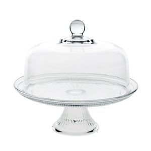 Pure <b>Glass</b> Cake Stand With <b>Dome</b> Featuring Decorative Details For Luxury Dessert Presentation - Product Image 3
