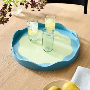 Gorgeous Round Scalloped Edge Lacquer Tray With Handles for Food <b>Drinks</b> Display Handmade Lacquered Serving Tray for Home Hotel - Product Image 4