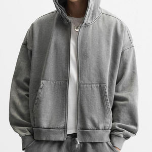 Sweat à capuche lavé pour hommes Sweat-shirt à fermeture éclair avec capuche en coton biologique Sweats à capuche pour hommes Polaire personnalisée Sweat-shirts pour hommes - Product Image 4