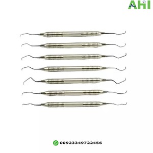 Curettes Gracey AHI Dental, ensemble de sept pièces, cassette ergonomique, acier inoxydable, instruments manuels de détartrage, instruments parodontaux, certifiés CE - Product Image 3