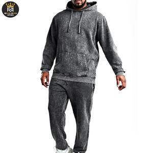 Vente en gros de survêtements à manches longues ODM personnalisés délavés à l'acide pantalons de survêtement à capuche en polaire de style Hip Hop impression de logo personnalisée - Product Image 1