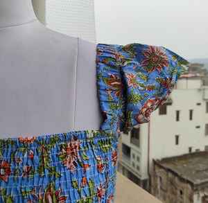 Robe maxi en coton smocké bohème, robe longue imprimée à la main, vêtements d'été pour femmes, qualité supérieure - Product Image 6