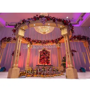 Elegante Tridev Mandap para bodas hindúes Reino Unido Gujarati Golden Triple Polo boda Mandap boda hindú Vidhi Mandap Decor - Product Image 1