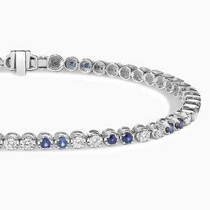 Bracelet de tennis en or blanc massif 14 carats le plus vendu ensemble de broches à coupe ronde glamour saphir bleu et diamant cultivé en laboratoire bijoux fins - Product Image 3