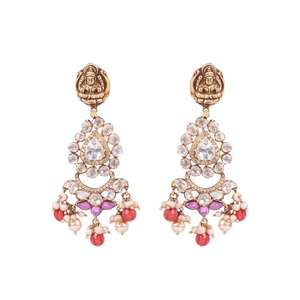 925 Sterling Silver Temple Kundan <b>Drop</b> <b>Earrings</b> Handcrafted Indian <b>Bridal</b> Jewelry Traditional Festive Statement <b>Earrings</b> - Product Image 2