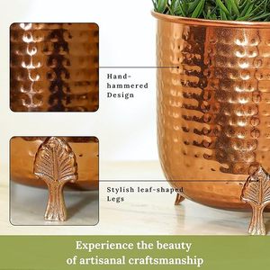 Grande jardinière en cuivre pur de style antique moderne fabriqué à la main avec trépied pour une utilisation intérieure et extérieure à un prix abordable - Product Image 2