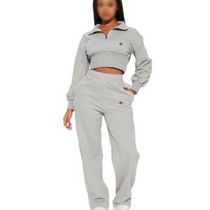 Conjunto de Chándal de Mujer con Media Cremallera, Marca Privada OEM, Oversize, 100% Algodón, Ecológico, Transpirable, con Forro Polar y Pantalones de Pierna Recta - Product Image 1