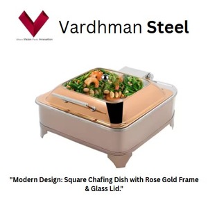 Chafing Dish Cuadrado de Acero Inoxidable de Primera Calidad con Marco Dorado Rosa Completo de 7L, Chafing Dish con Marco Dorado Rosa Completo - Product Image 2