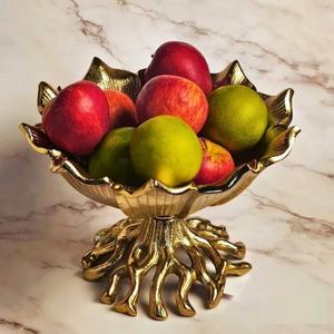 Frutero de Aluminio con Diseño de Hojas Doradas, Centro de Mesa para Comedor, Exhibición para Bodas, Tazón para Servir Bocadillos y Postres - Product Image 1