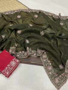 Seda crujiente Premium exclusiva con Sari bordado fabricante de moda de mujer de Surat a la tarifa más baja - Product Image 3