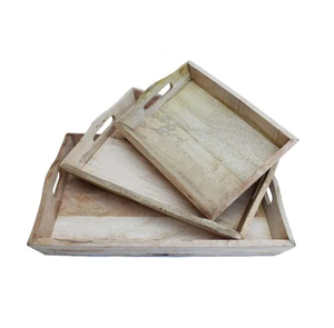 Plateau de service en bois d'acacia 3 pièces sur mesure Plateau en bois de différentes tailles Fabriqué à la main Vente la plus vendue - Product Image 1