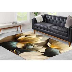 Alfombra con estampado de flor de loto: alfombra de lujo con diseño botánico colorido para pasillo, escalera y baño, diseño moderno, alfombra suave no tejida - Product Image 2