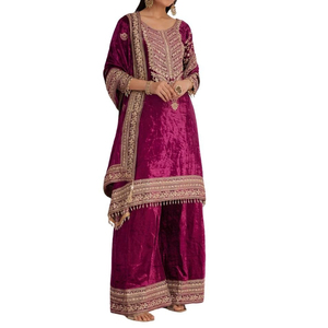 Elegante vestido de terciopelo al por mayor tradicional personalizado bordado hecho a mano vestido de terciopelo ropa de invierno vestido de terciopelo nupcial para la venta - Product Image 5