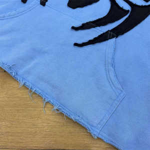 Sudadera con capucha recortada lavada con ácido Vintage de peso pesado personalizada Unisex dobladillo crudo sin cuerdas parche desgastado bordado 100% algodón invierno - Product Image 4