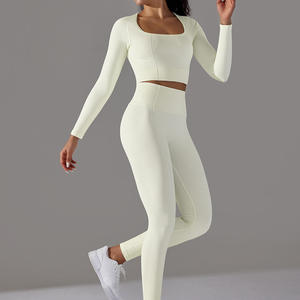 Gran oferta, conjunto de pantalones cortos de gimnasio de cintura alta para mujer, mallas de Yoga con patrón sólido para entrenamiento físico, diseño acanalado - Product Image 2