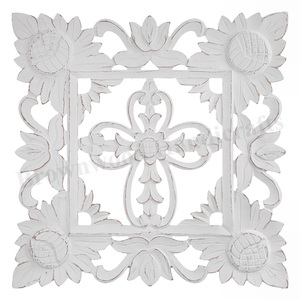 Panel de pared decorativo cuadrado de madera MDF tallado a mano Floral Color antiguo blanco quemado para decoración de interiores de dormitorio y oficina - Product Image 6