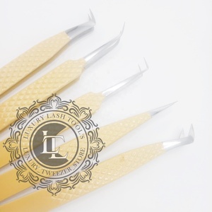 Pinzas para pestañas de Punta plateada con revestimiento de polvo desnudo, etiqueta personalizada, agarre de diamante, acero inoxidable, probado a mano, diferentes modelos - Product Image 1