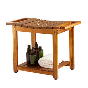 Asiento de Banco de ducha de madera de acacia resistente al agua moderno con estante de almacenamiento y soporte para cabezal de ducha para dormitorio, cocina, baño o Spa - Product Image 4