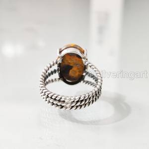 Anillo de Plata de Ley 925 para Mujer con Gema de Jaspe Abeja Natural, Banda Bohemia de 3 Espirales, Joyería Hecha a Mano, Regalo de San Valentín - Product Image 6