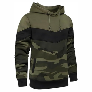Sudadera con capucha Woodland Camo Color Block para hombre – Sudaderas con capucha tipo pullover en color verde oliva y negro Chevron de alta calidad - Product Image 3