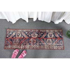 Alfombra de lana roja y negra tradicional hecha a mano de 1,4X4,1 pies de área grande de látex abstracto de retazos rectangulares turcos para alfombra de habitación de pasillo - Product Image 1