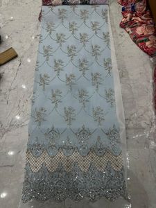 Tissu de soie de qualité supérieure avec des perles de travail manuel complexes, parfait pour les lehengas de mariée, les robes de couture et l'exportation - Product Image 3