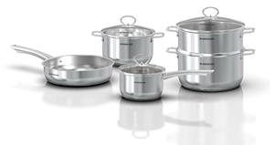 Ensemble de casseroles en acier inoxydable moderne, ensemble de poêles à frire multicouches avec couvercle en verre pour cuisinière à gaz et à induction - Product Image 6