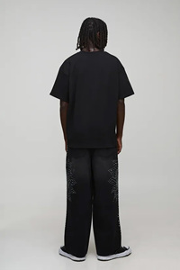 Men's <b>Black</b> Oversized Regular <b>Sleeve</b> <b>T</b>-<b>Shirt</b> Solid High Street Style O-Neck Jersey Fit Polyester/Cotton Eco-Friendly - Product Image 4