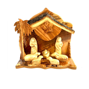 Meilleur ensemble artisanal de Noël fait main de haute qualité et durable, à poser sur étagère, en bois d'olivier, motifs grotte de Bethléem Palestine - Product Image 1