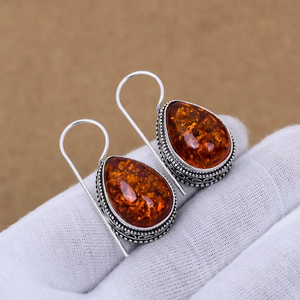 Pendientes de piedras preciosas de ámbar báltico más vendidos, pendientes de gota hechos a mano de Plata de Ley 925 para mujer, regalo de Año Nuevo al por mayor - Product Image 1