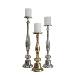 Classic Silver & Gold Metal Candle <b>Pillar</b> Stand Handmade Aluminum Holder for Home & Wedding Decor for Christmas - Product Image 1